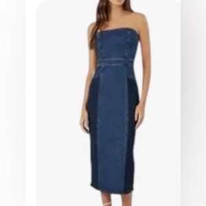 Forever 21 Two-Tone Blue Strapless Denim Dress